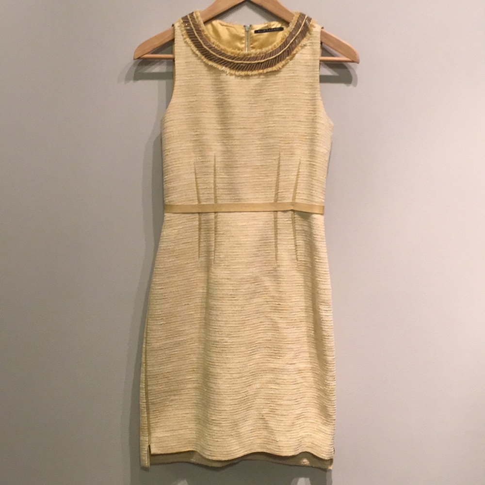 Elie Tahari yellow cream tweet dress